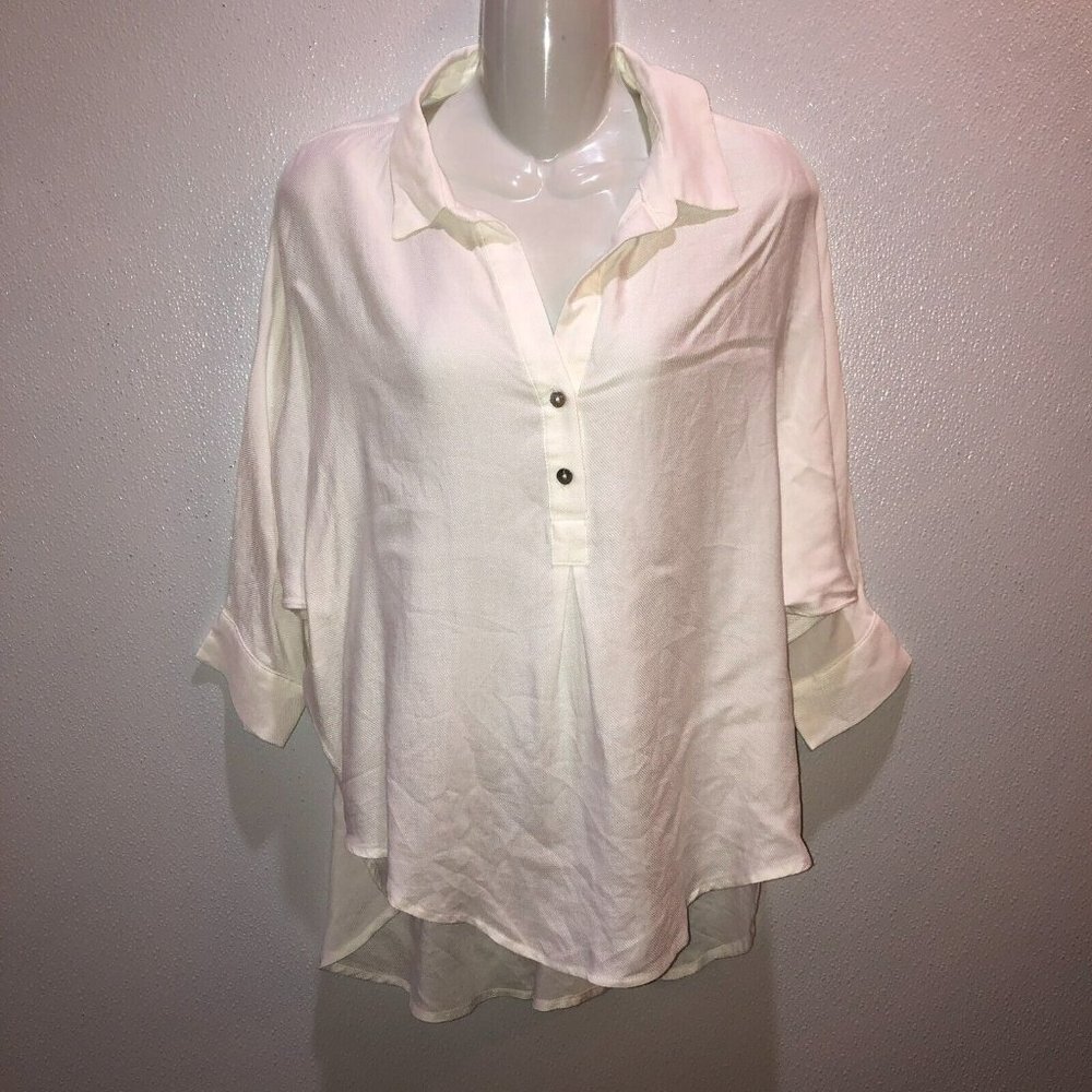 Fate Womens Small White Textured 3/4 Sleeve Button Collar Blouse Top Shirt Sz S - Picture 7 of 11